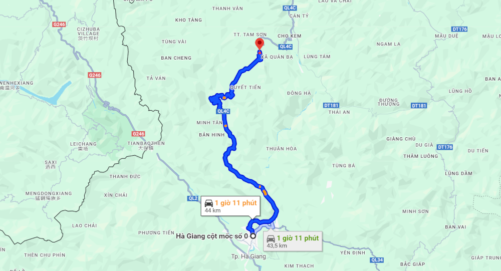 Google Maps route to Quan Ba Heaven Gate